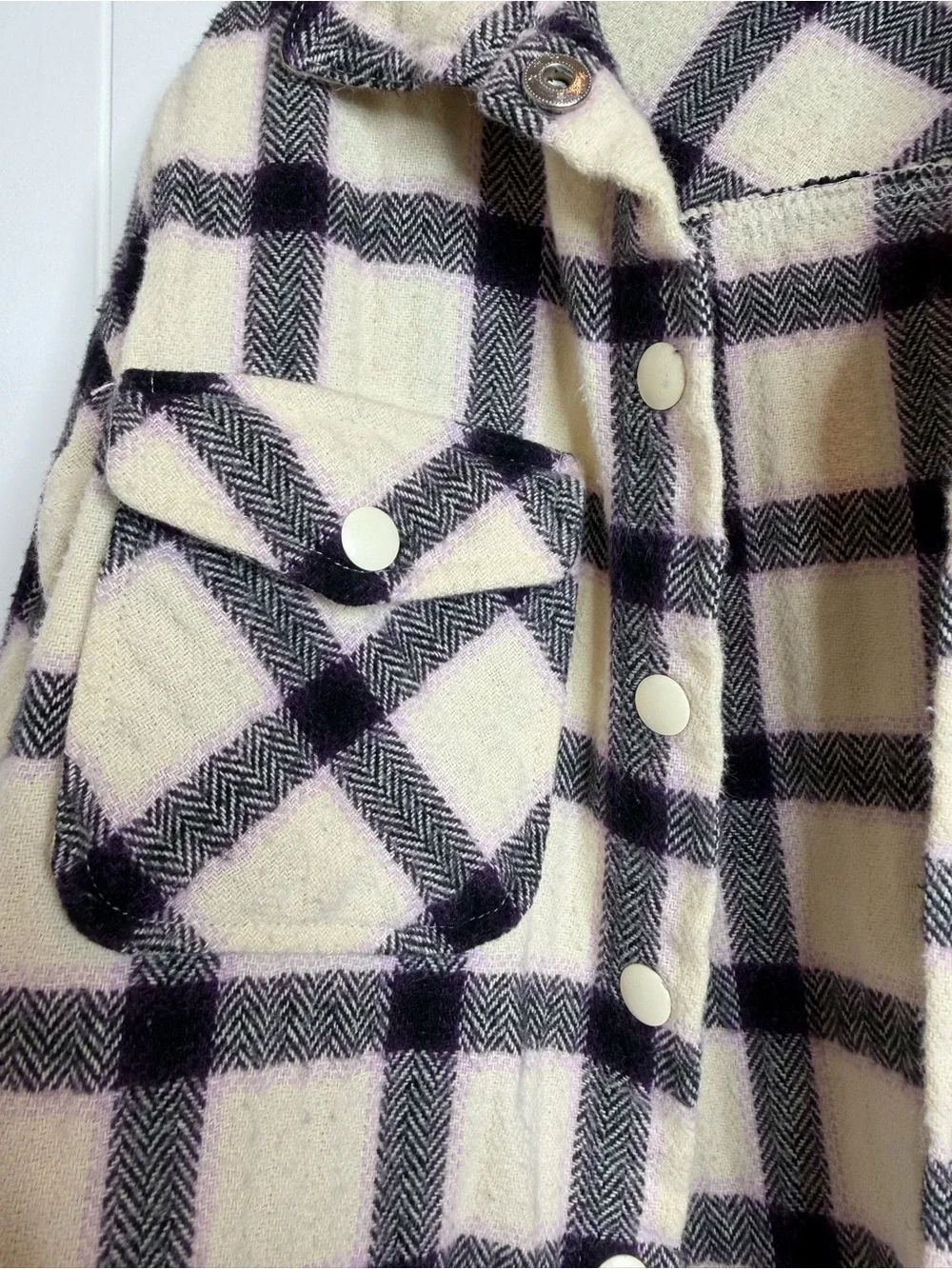 Zara Kids Plaid Shacket Jacket - Cream & Black